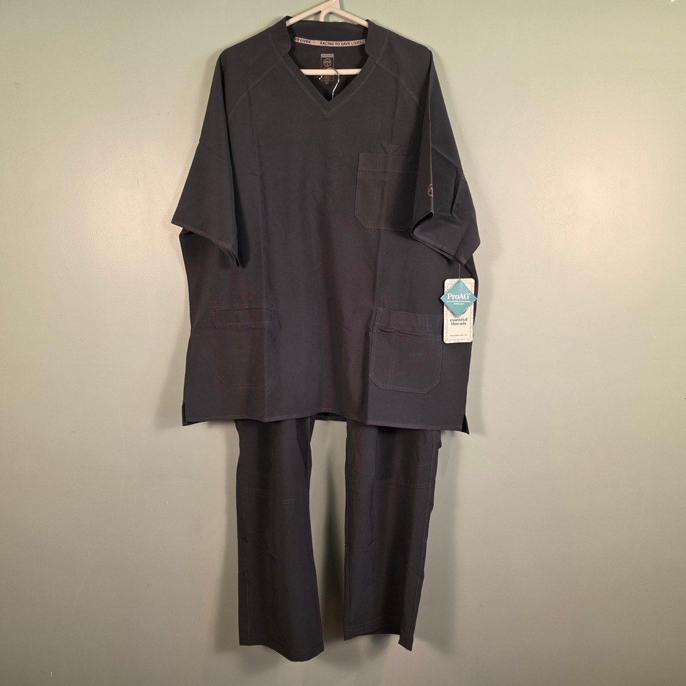 Essential Threads Welby Mens Scrub Set XXL‎ Dark Grey Anti-Microbial Top Pants
